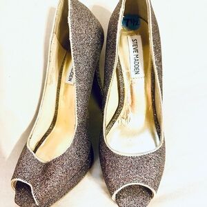 Steve Madden Sparkling Peep Toe Heels - Multi color Glitter